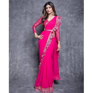 Aurora Pink Jacquard Saree without Blouse