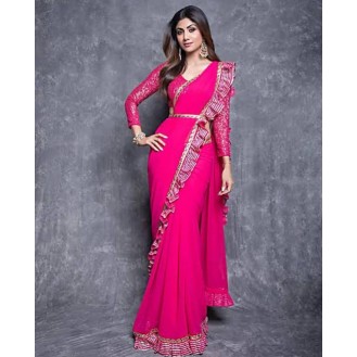 Aurora Pink Jacquard Saree without Blouse