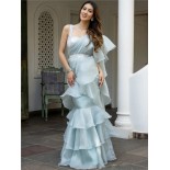 Marian Blue Sequin Organza Saree with Stitched Blouse