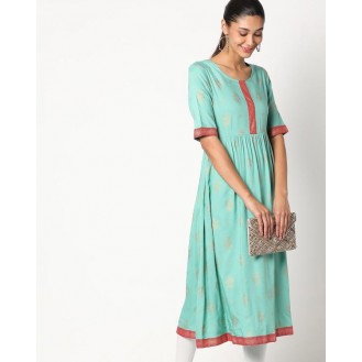 Printed A-line Kurta with Gathers